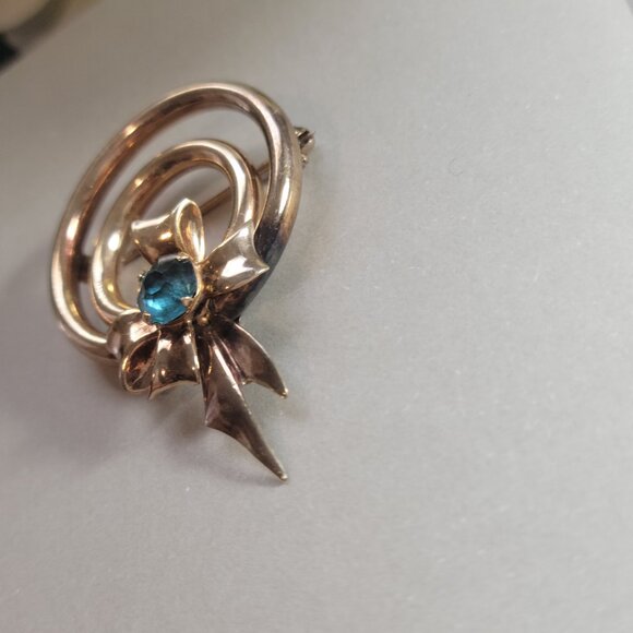 Antique Brooch 12k gold filled Bal Ron Brand Blue Paste Aquamarine a Beauty Some - Picture 3 of 6
